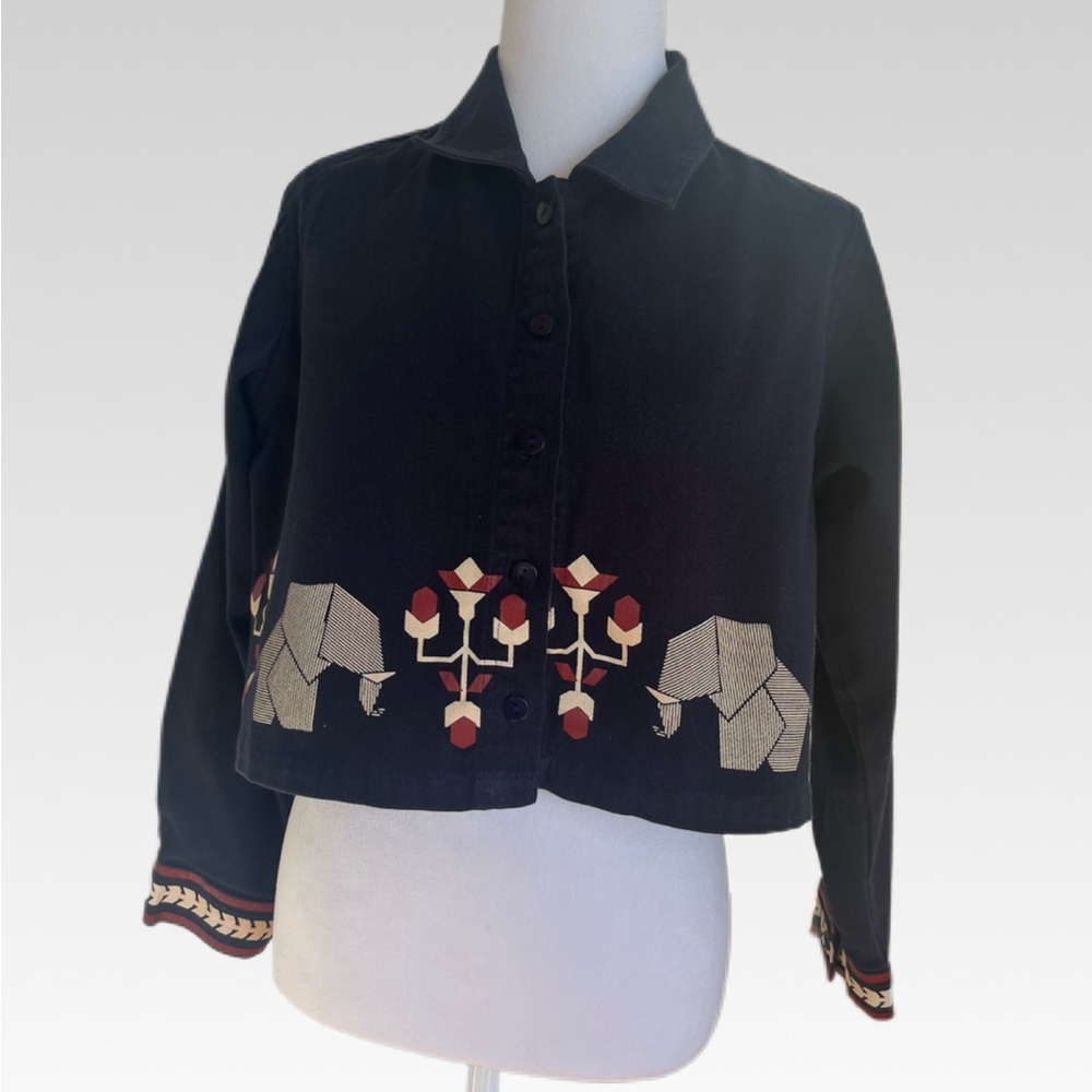 BOMBAY PAISLEY Dark blue Elephant Jean Jacket SIZE XL